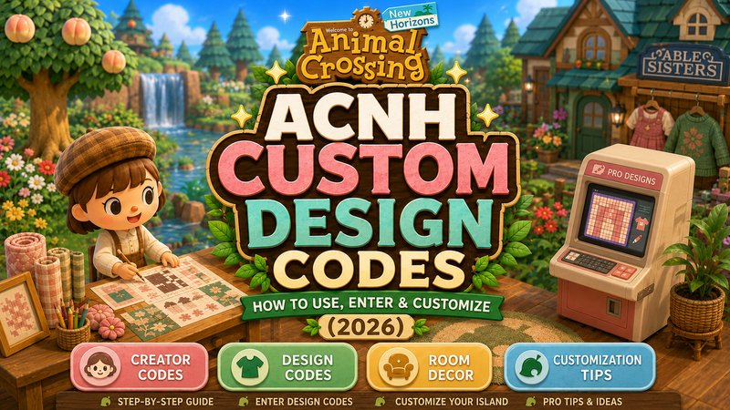 ACNH Custom Design Codes Guide 2026 for MA codes, MO codes, and island design