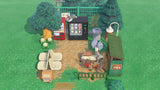 Top down view of the Park Rest Area room design with vending machines, white public benches, curved streetlight and green steel fence