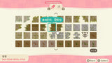 Animal Crossing Custom Designs menu showing the wood board path swatch used in Mini Flower Set, creator code MA-5046-8029-3752
